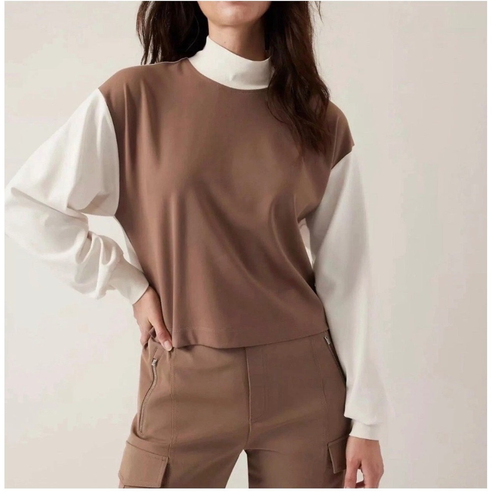 Athleta Venice Mock Neck Colorblock Sweatshirt  Womens XL Brown‎ Athleisure